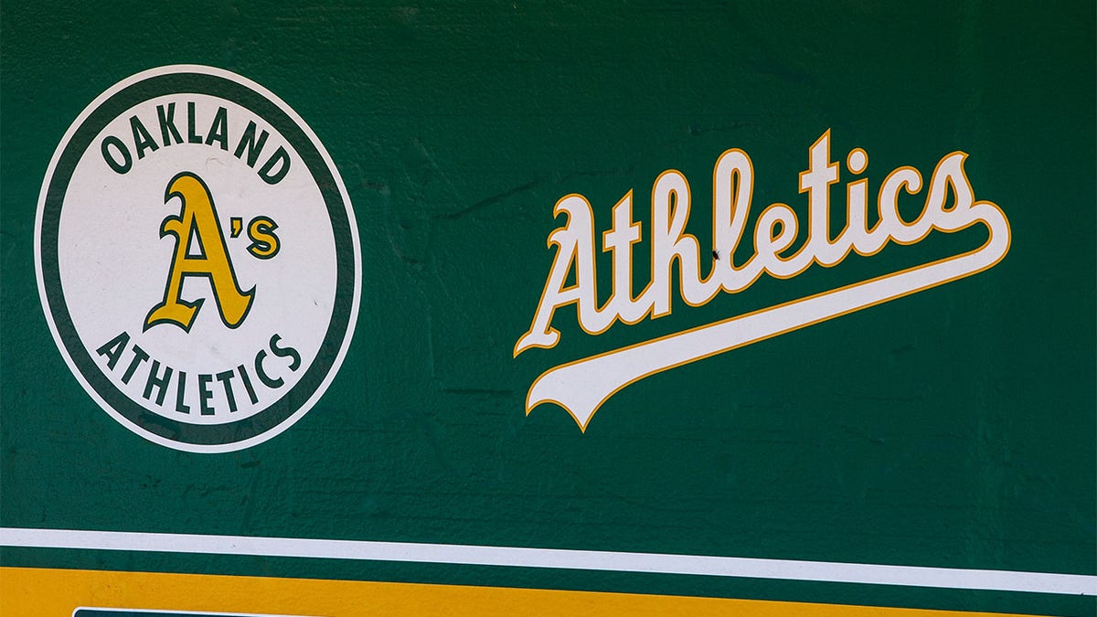 General view of the Oakland Athletics logos