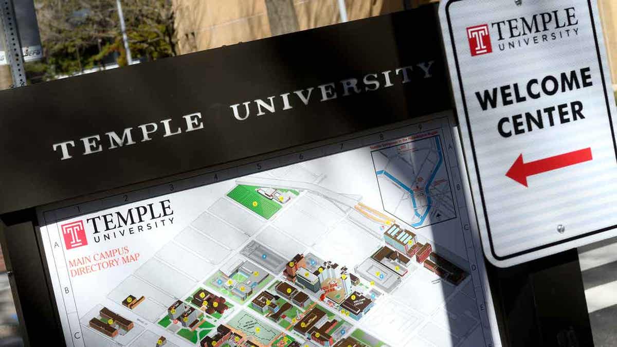 Welcome sign at Temple University