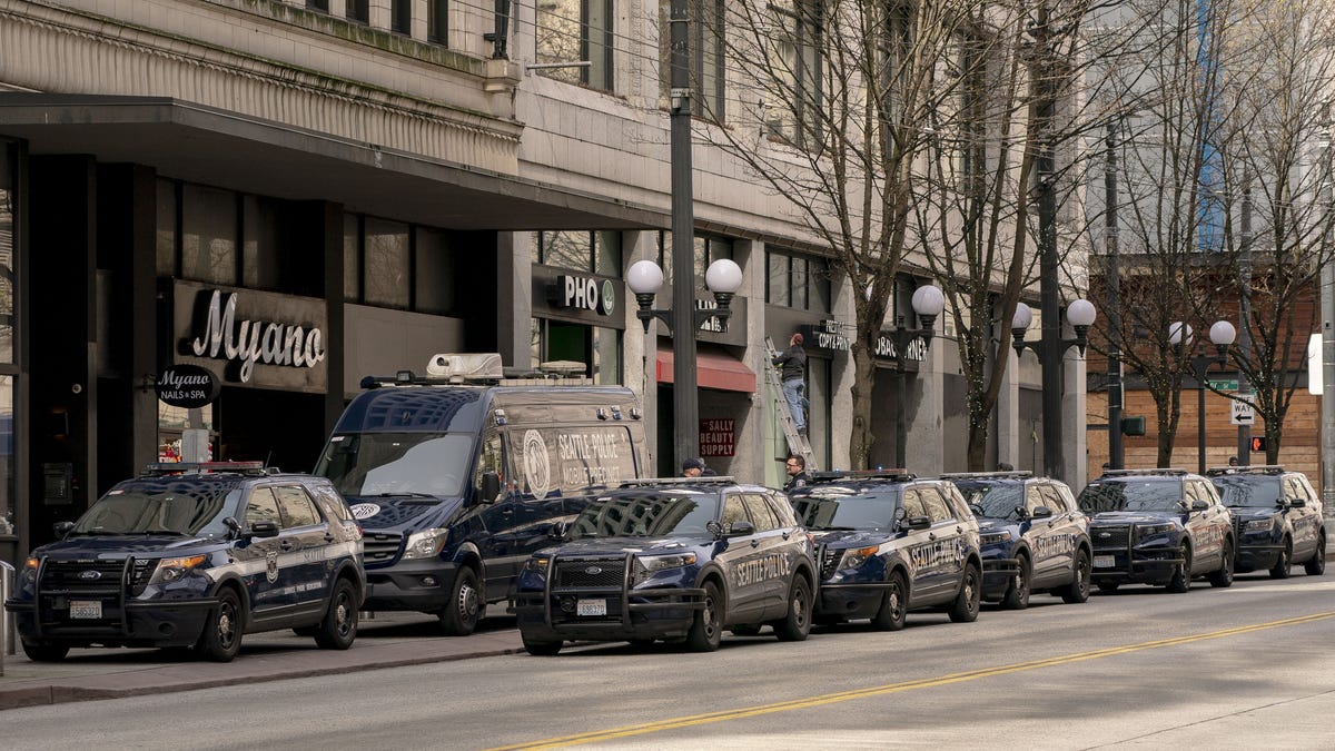 police vehicles in downtown Seattle