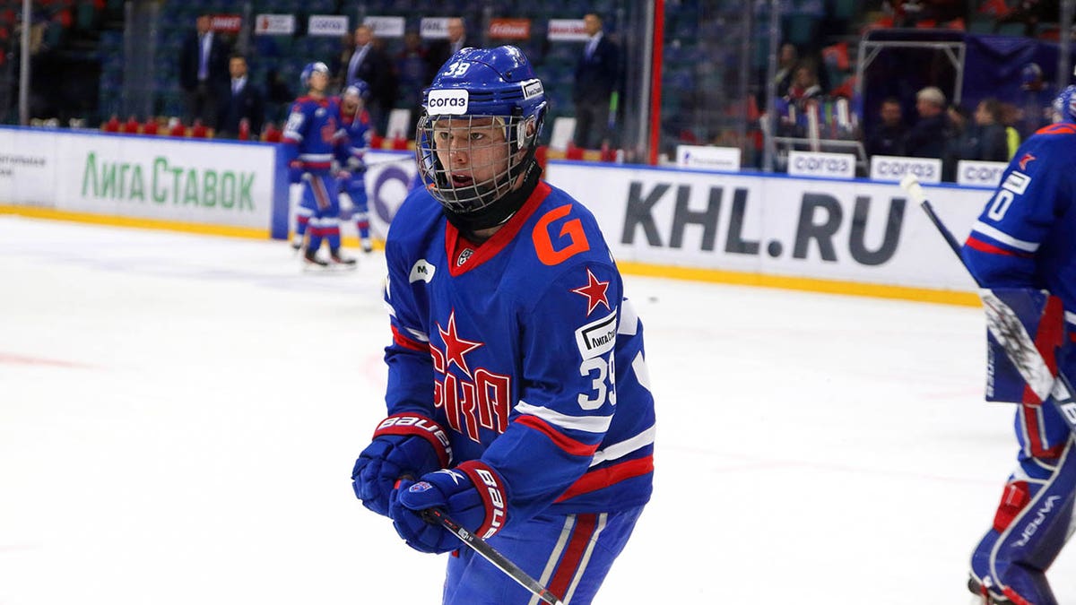 Matvei Michkov playing for the SKA Hockey club