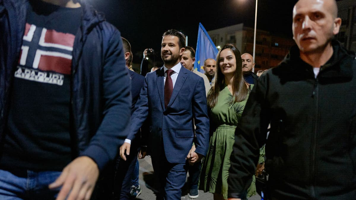 PODGORICA, MONTENEGRO - APRIL 2: Leader of Europe Now ! Jakov Milatovic arrives at a press conference as he won the second round of the presidential elections on April 2, 2023 in Podgorica, Montenegro.