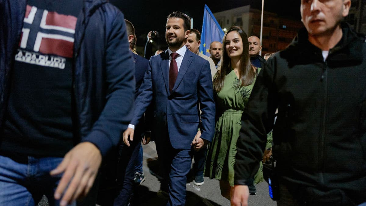 PODGORICA, MONTENEGRO - APRIL 2: Leader of Europe Now ! Jakov Milatovic arrives at a press conference as he won the second round of the presidential elections on April 2, 2023 in Podgorica, Montenegro.