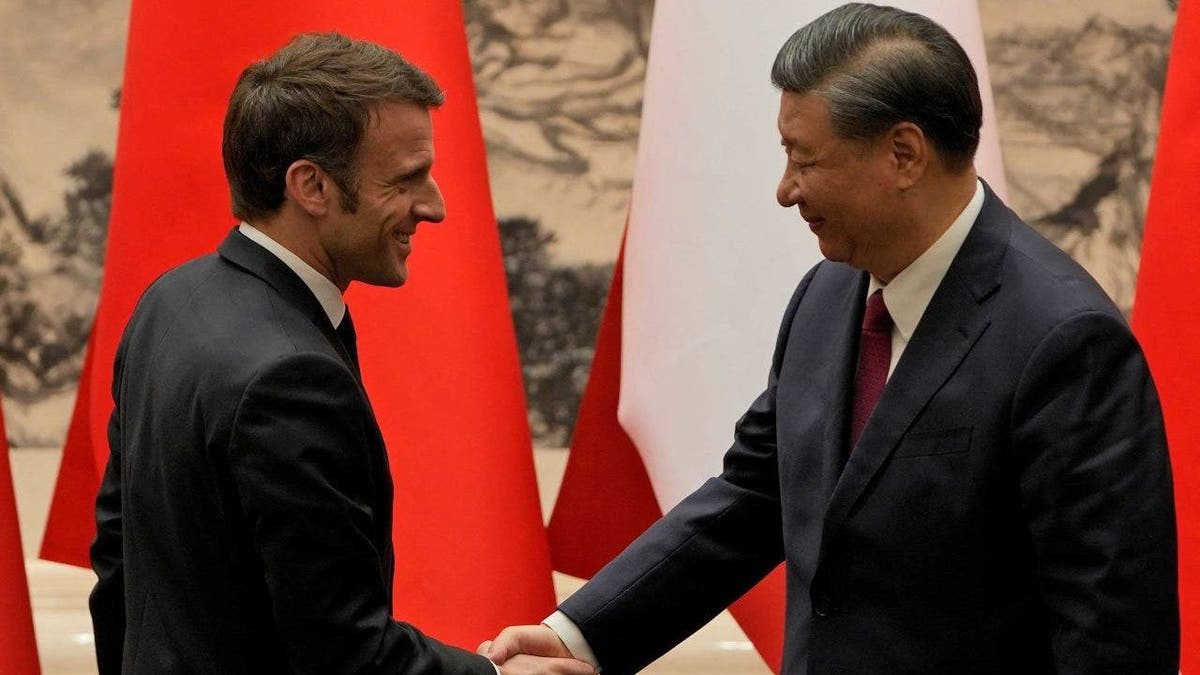 Macron and Xi shake hands in China