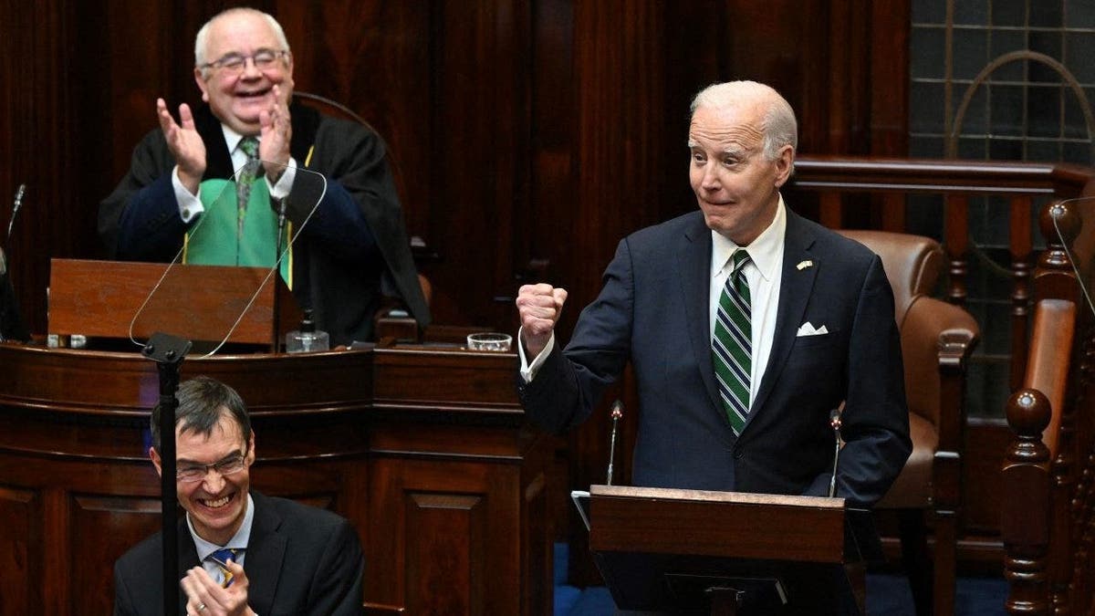 Biden speaking in front of Irish Parliament