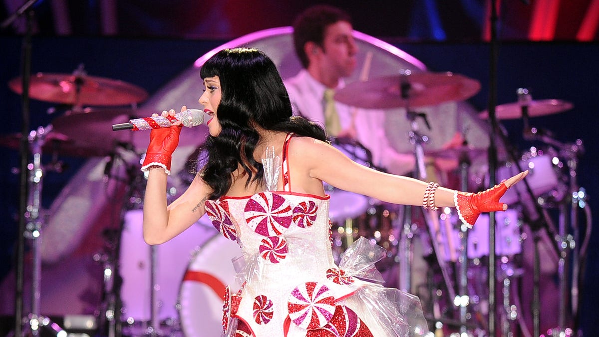 Katy Perry in her pepermint mechanical dress