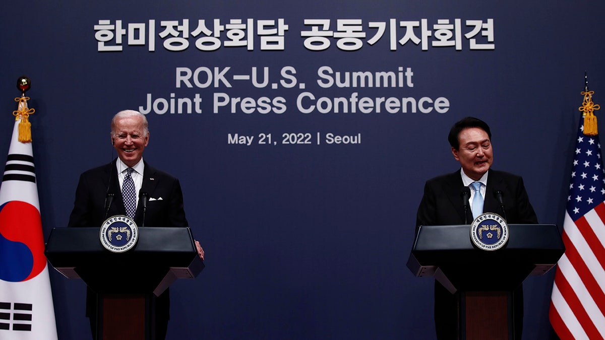 Biden and South Korean president at joint press conference in Seoul last year