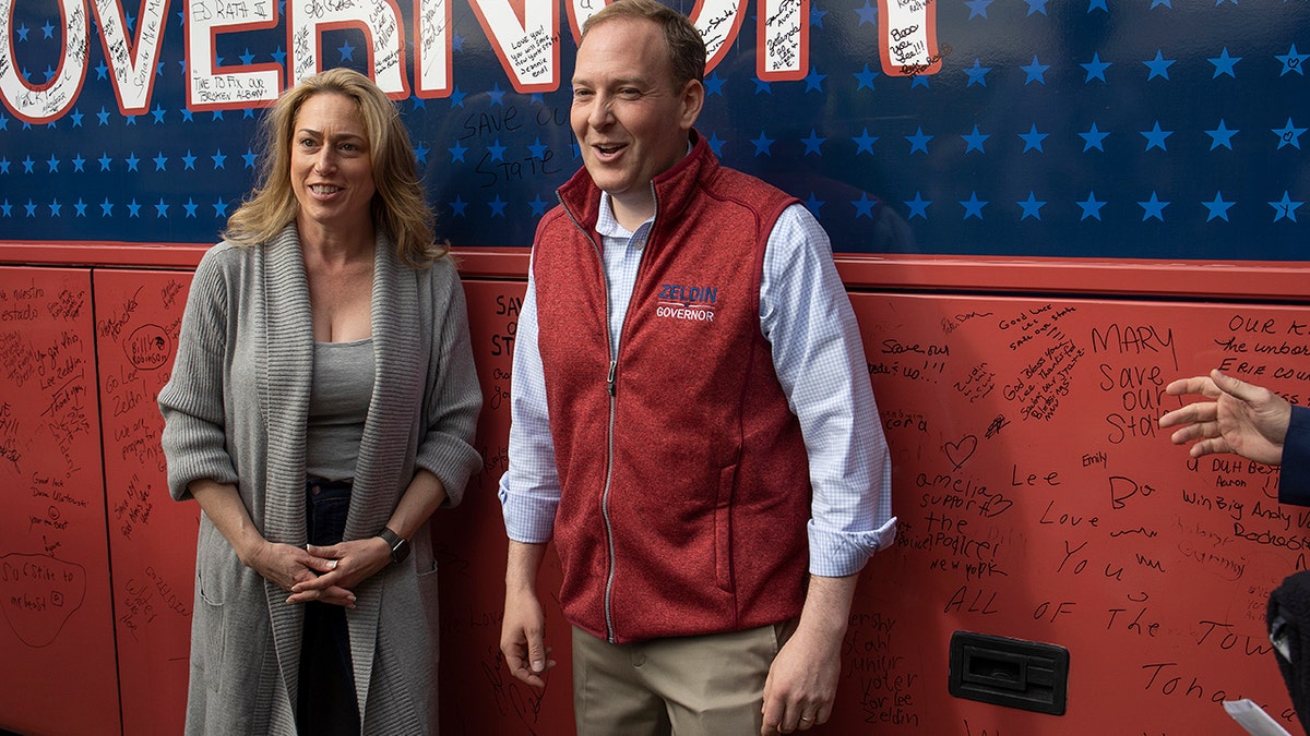 A photo of Zeldin in front of his campaign bus