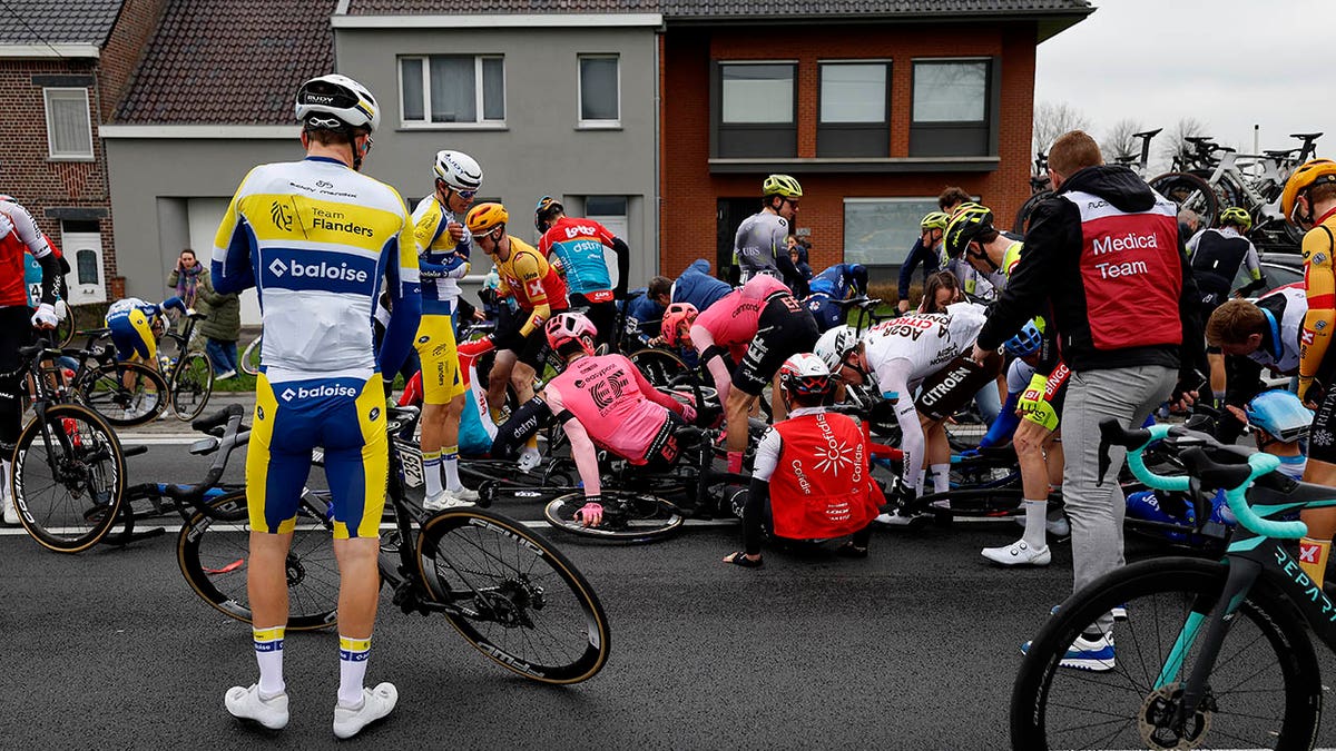 A pileup at the Tour of Flanders