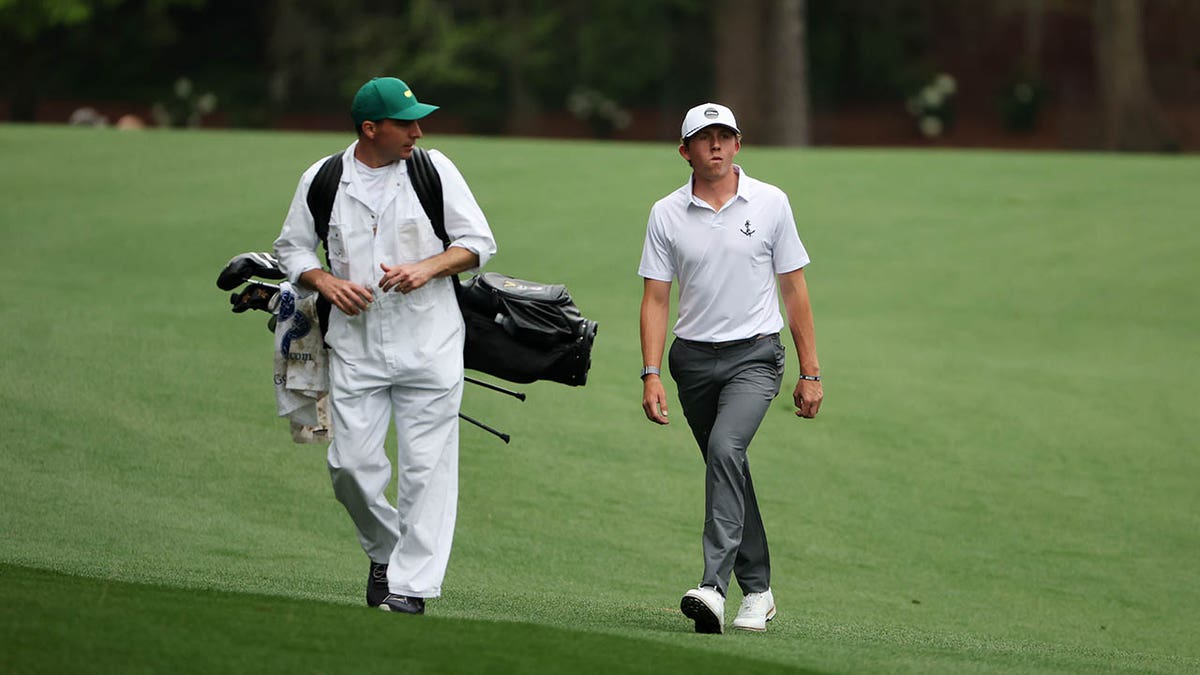 Gordon Sargent walks to the 13th hole at Augusta National during a practice round