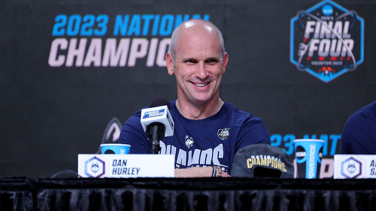 Dan Hurley talks to the media after winning the championship