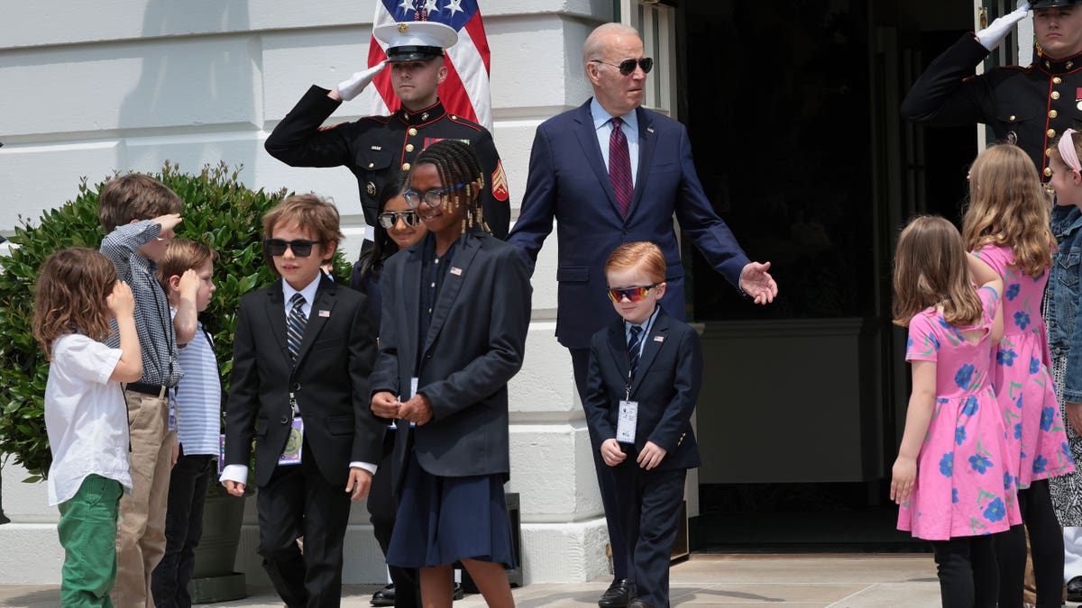 President Joe Biden with children