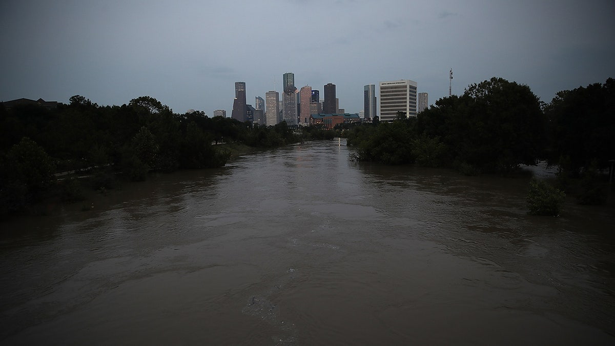 Houston skyline with swollen bayou