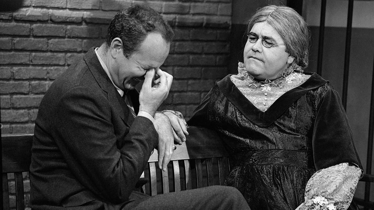 Harvey Korman, left, and Jonathan Winters filming a scene on The Carol Burnett Show