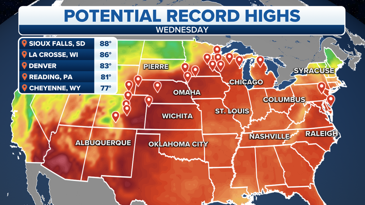 Potential record high temperatures on Wednesday