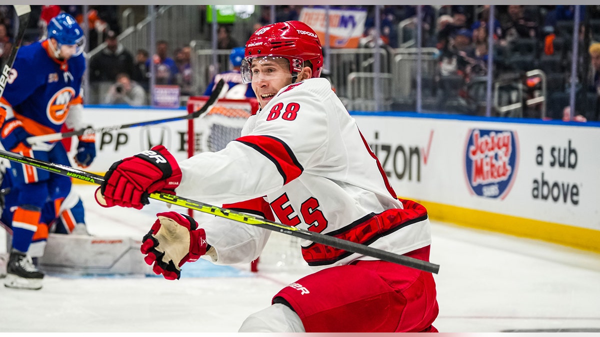 Martin Necas celebrates goal