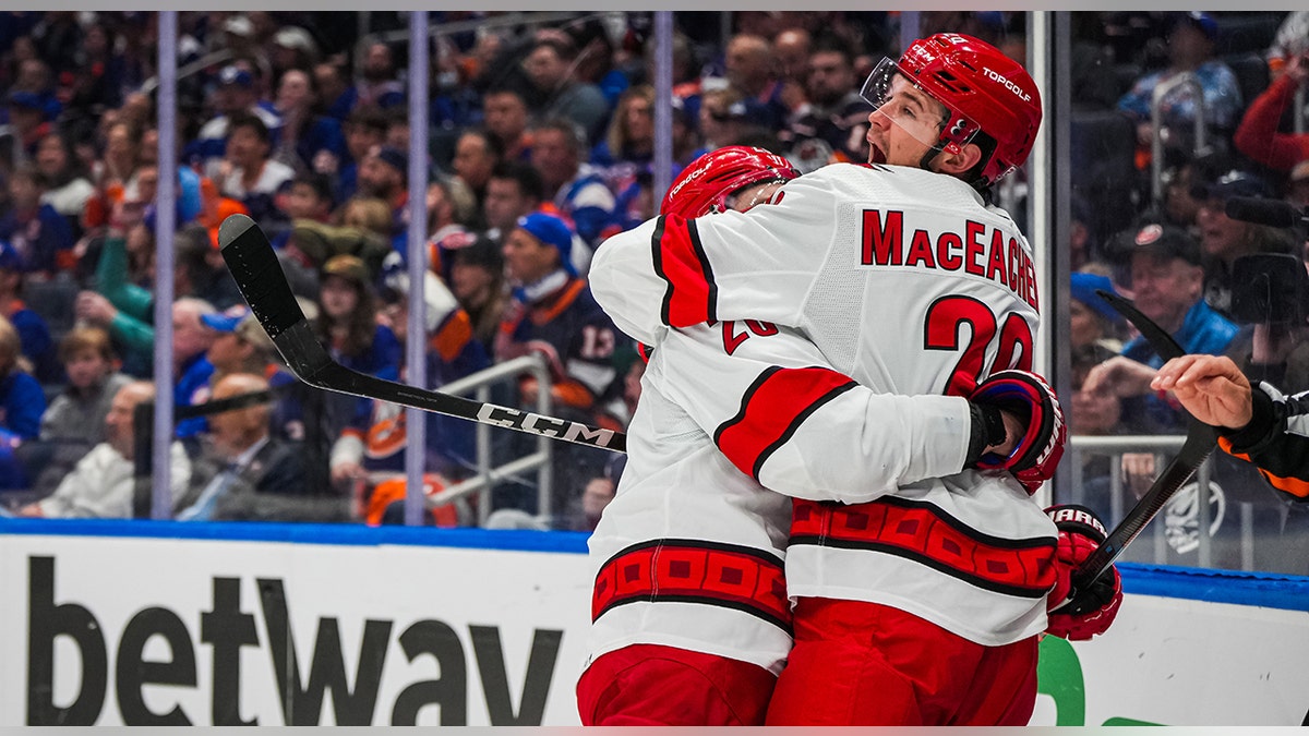 Sebastian Aho celebrates goal