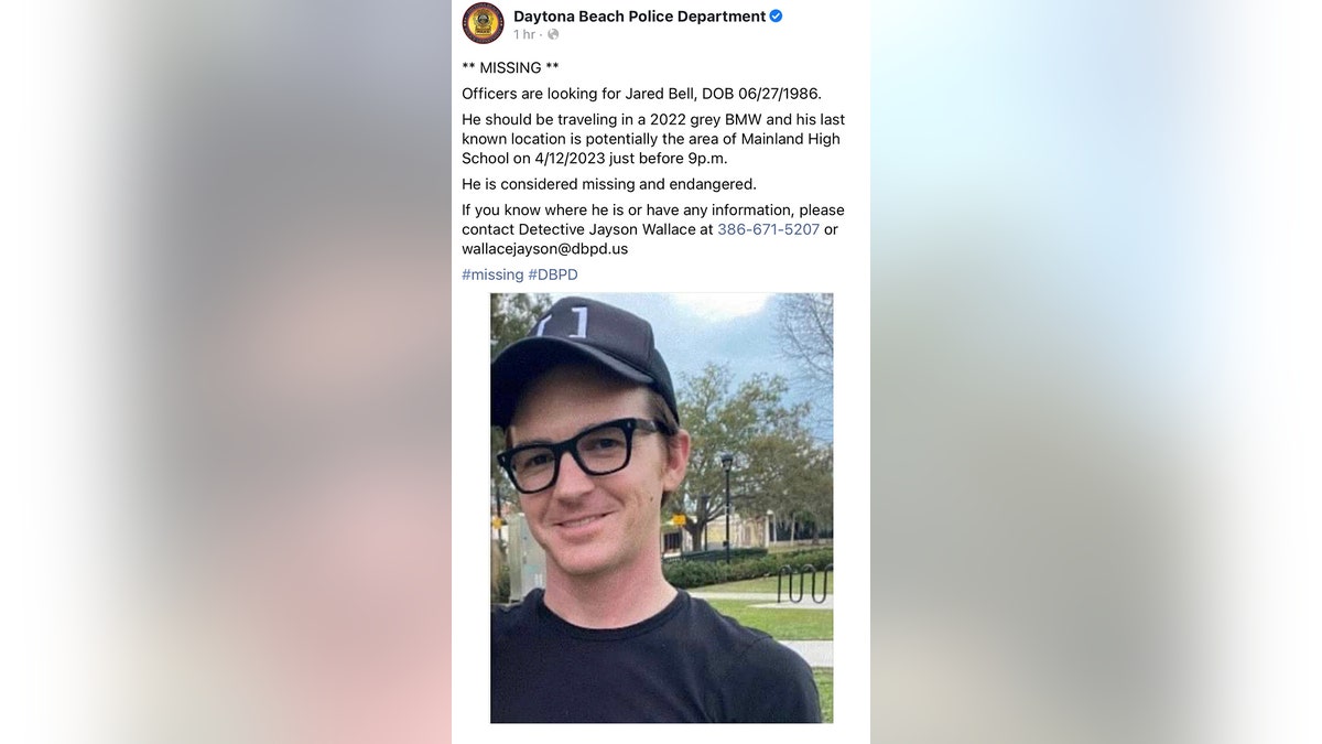 Drake Bell announced as "missing and endangered" in Facebook post by Daytona Beach Police Department