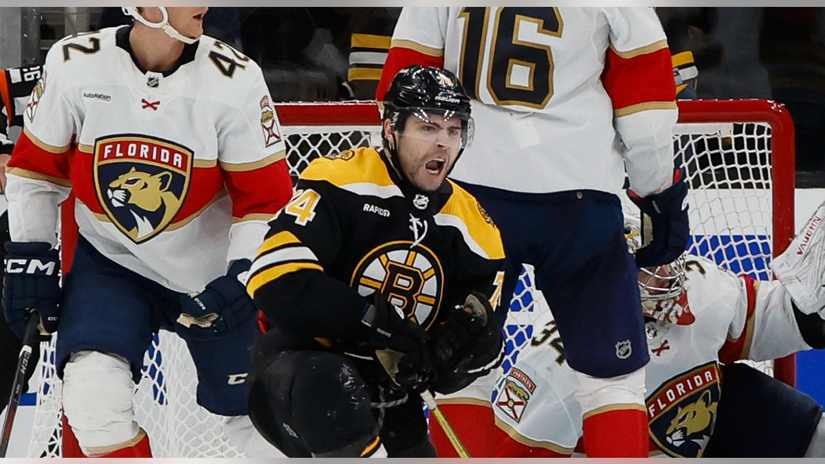 Jake DeBrusk celebrates goal