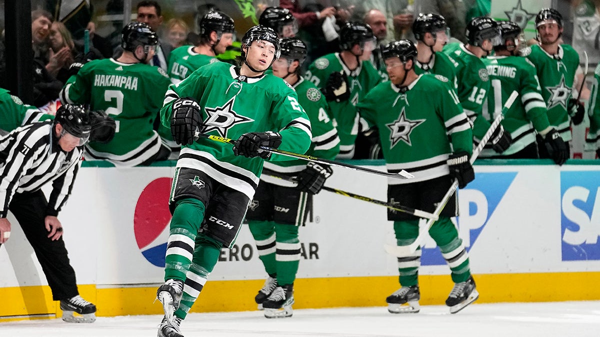 Jason Robertson celebrates a score