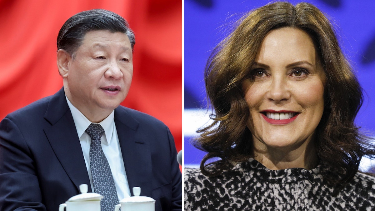 Chinese President Xi Jinping and Michigan Gov. Gretchen Whitmer are pictured.