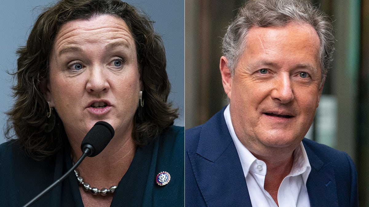 A split photo of Katie Porter and Piers Morgan