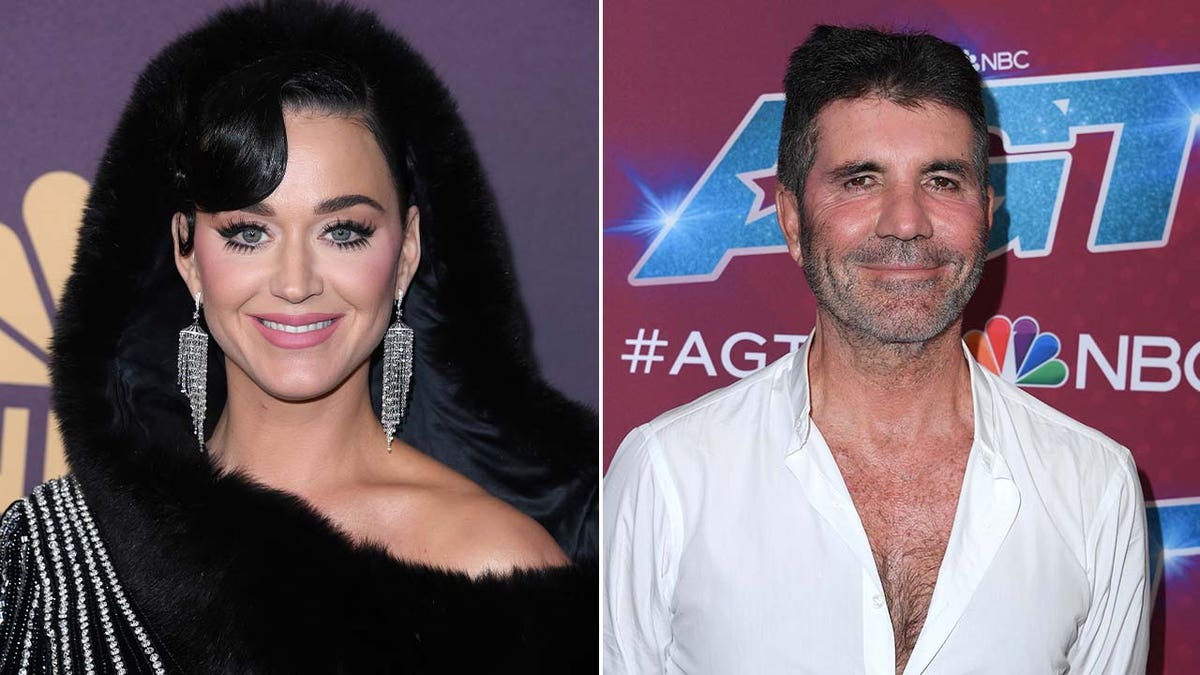 Katy Perry in a split photo with Simon Cowell