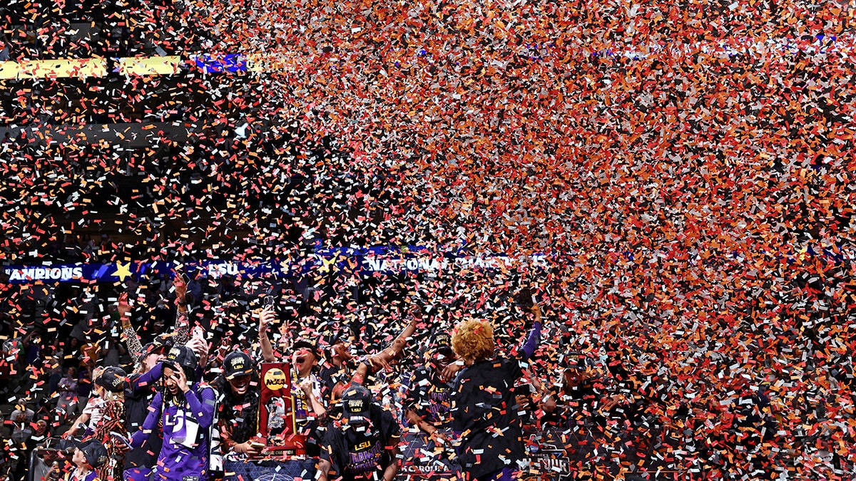 Confetti rains down