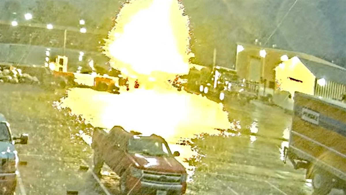 fiery blast after lightning strikes truck
