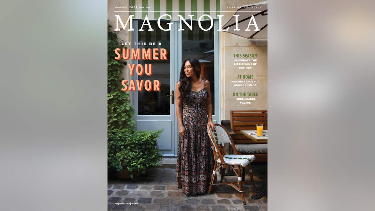 Joanna Gaines wears a floral sundress on summer magazine cover