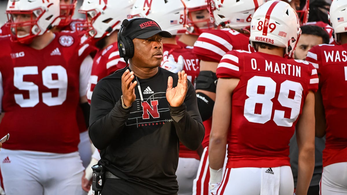 Interim head coach Mickey Joseph during a Nebraska Cornhuskers game