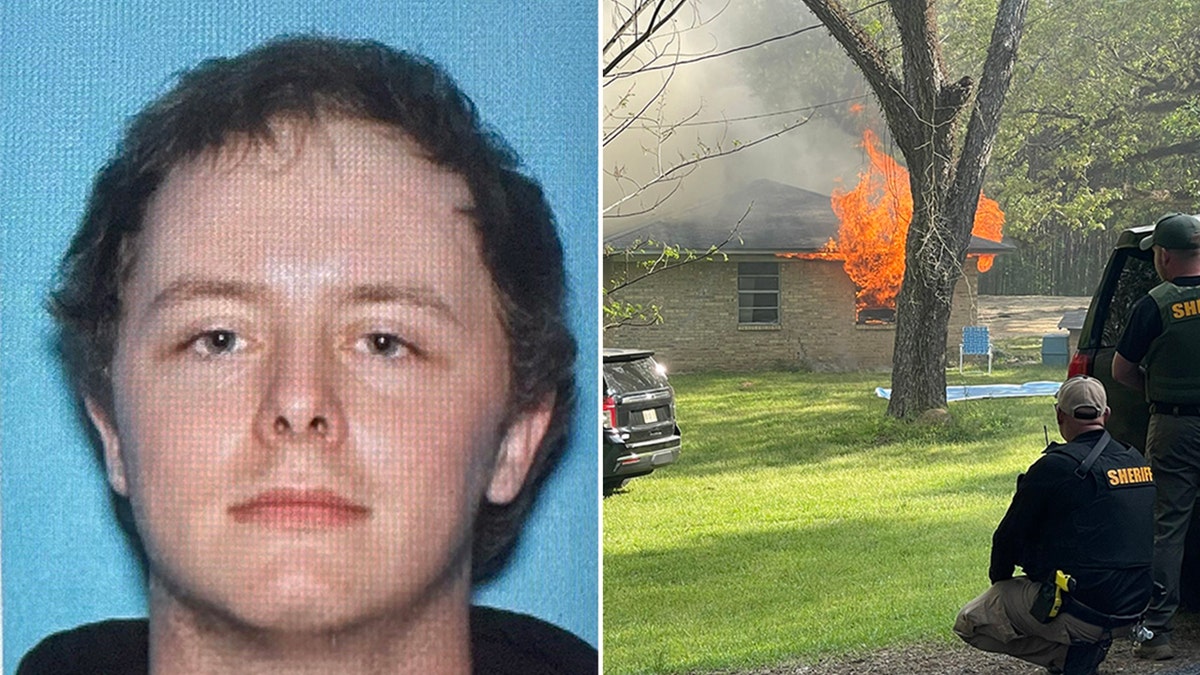 Split image of Mississippi inmate Dylan Arrington and house fire where he is believed to have died