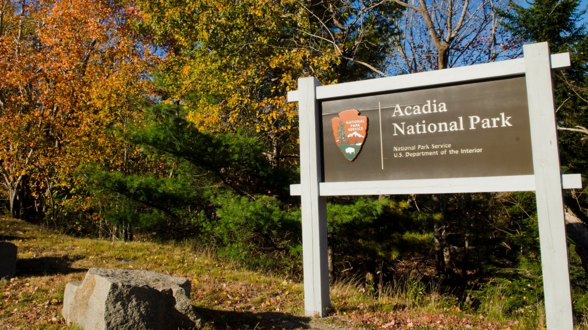 A sign for Acadia National Park