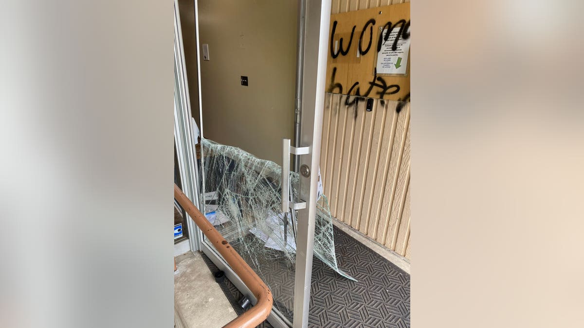 St. Louise Catholic Church door smashed