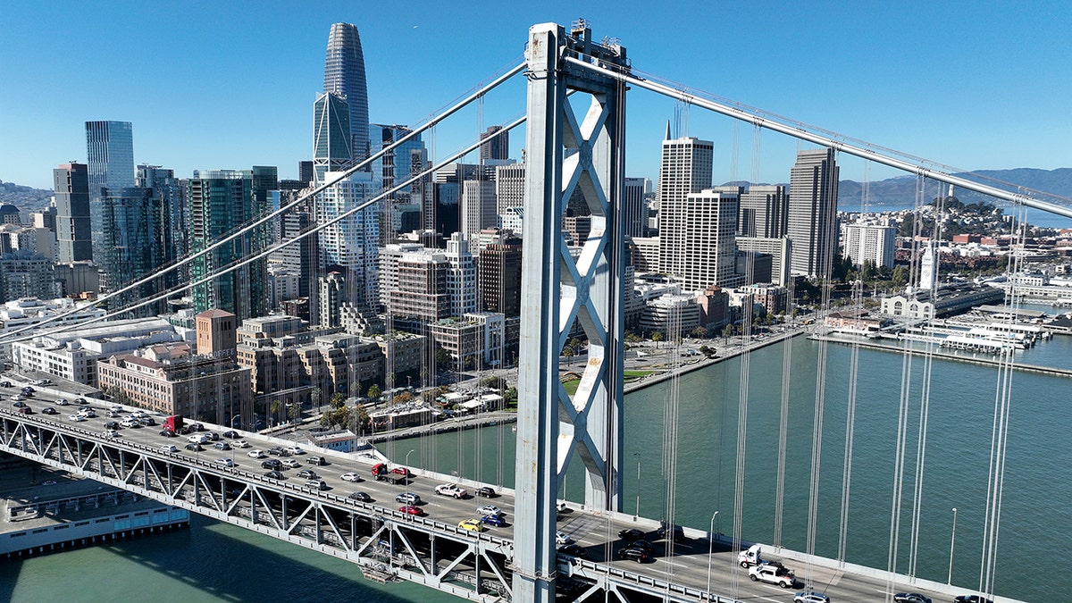 SF-Oakland Bay Bridge shown from the air in file photo