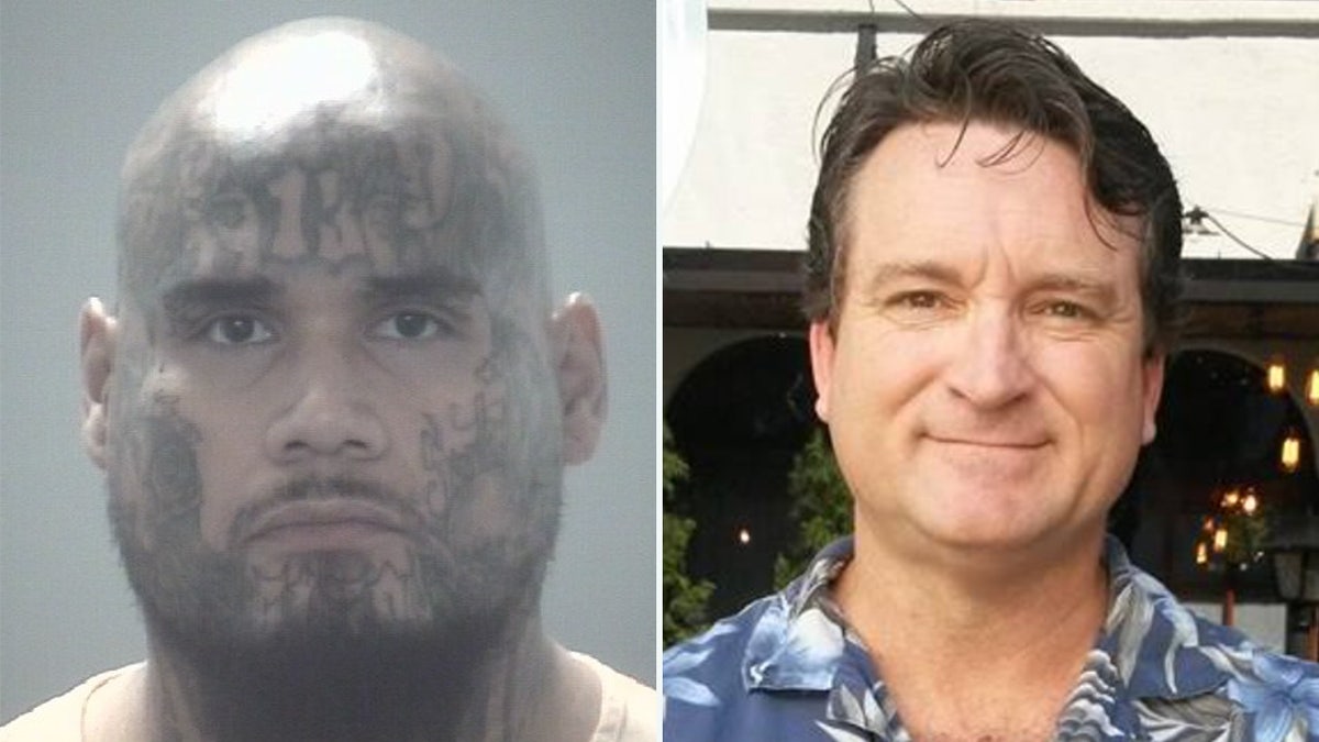 Oscar Solis booking photo with tattoos on his face and Randll Cooke.