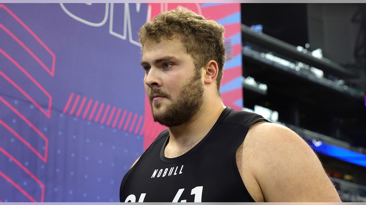 Peter Skoronski looks on during NFL Combine