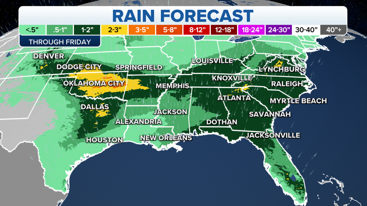 Rain forecast through Friday in the Southeast