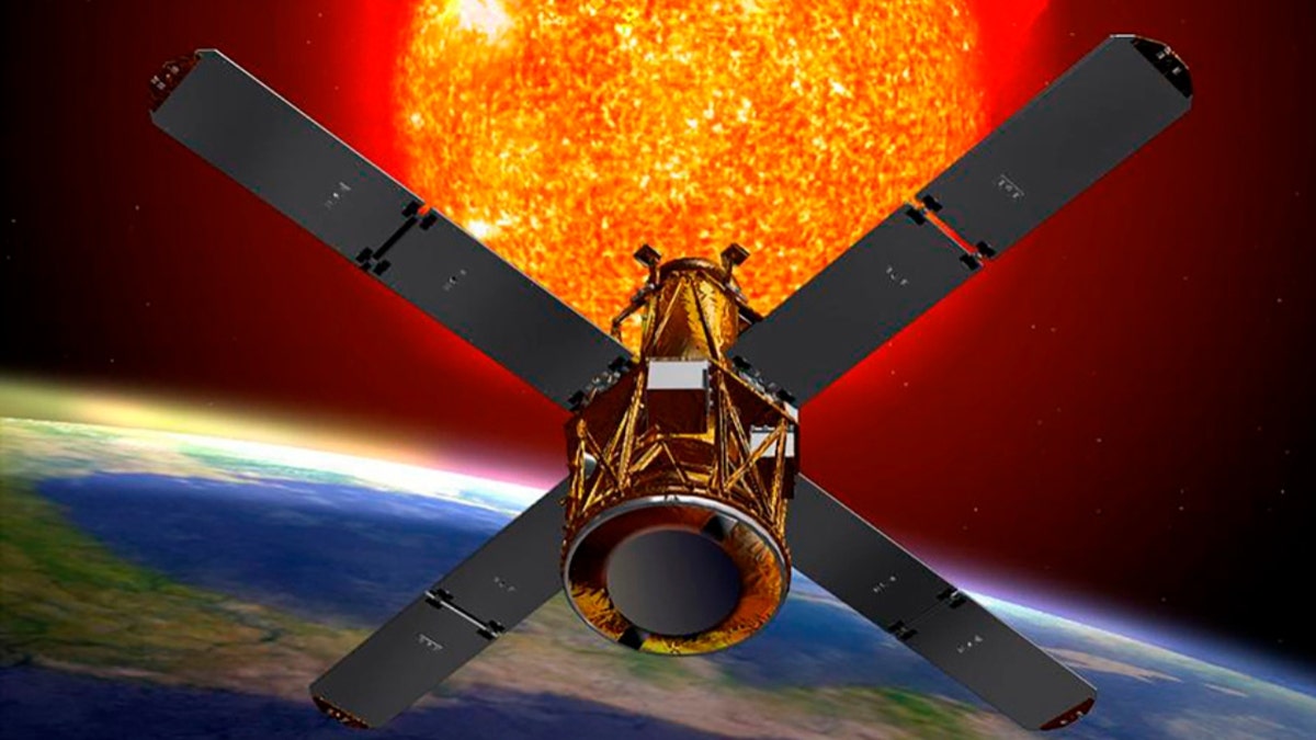 The Rhessi satellite and the sun over the Earth
