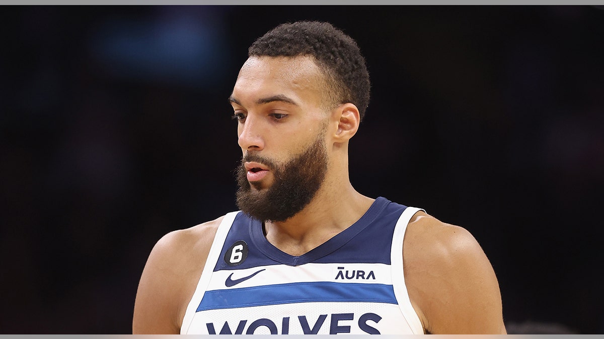 Rudy Gobert looks down on court