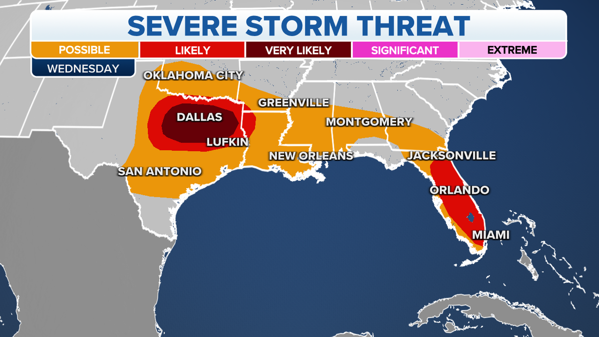 The threat of severe storms in the Gulf Coast and Southeast