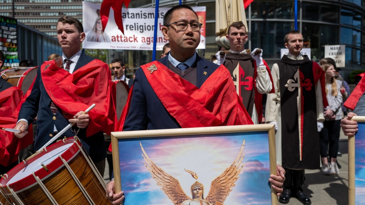 Christian demonstrators outside SatanCon in Boston