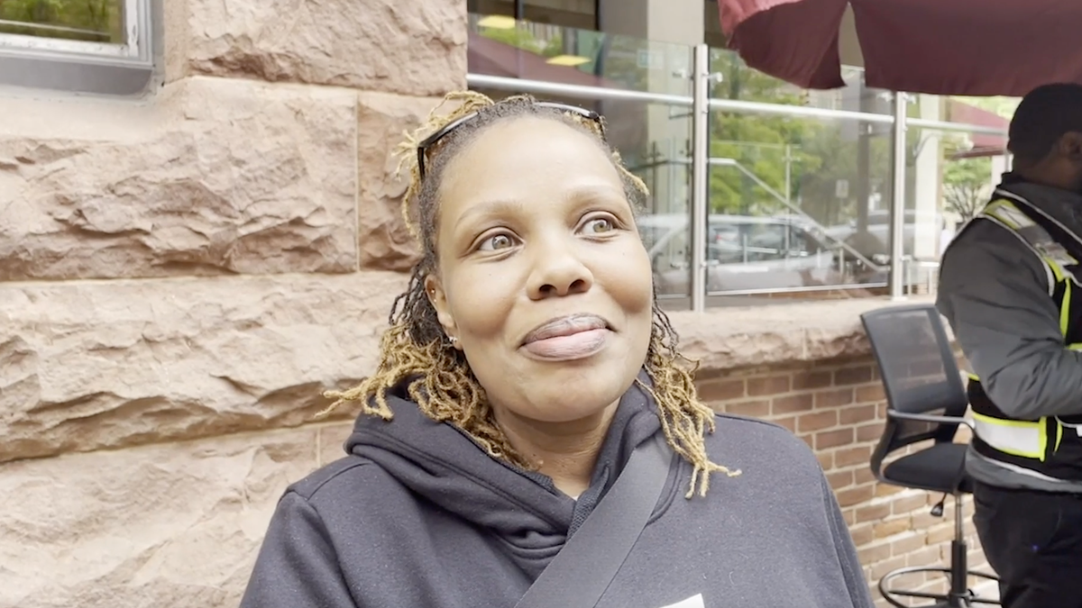 A woman talks about President Biden running for a second term.