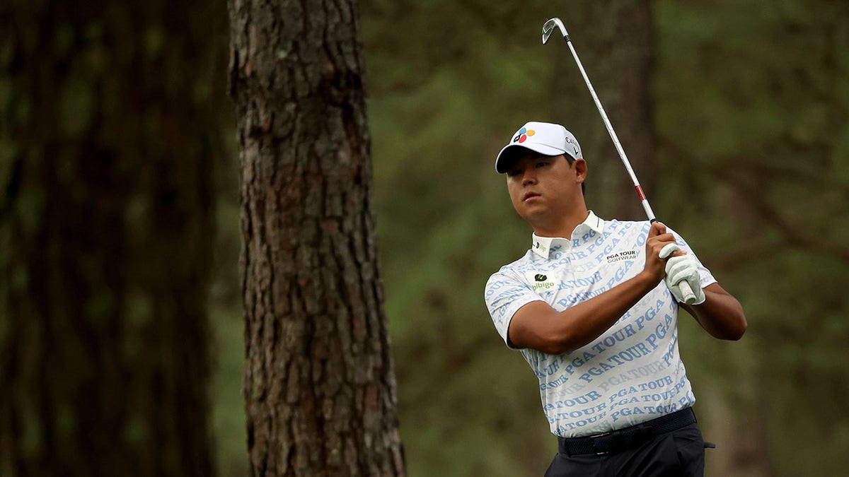 Si Woo Kim plays in the second round of the Masters Tournament