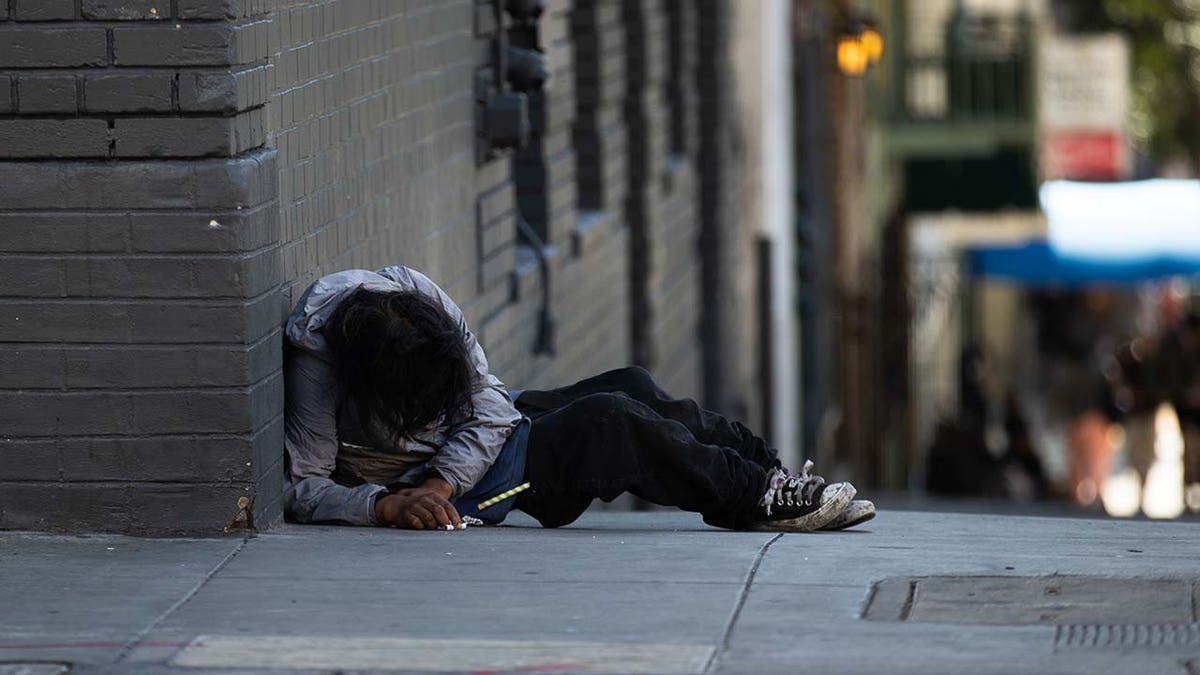 Homeless tents are seen near the Tenderloin District