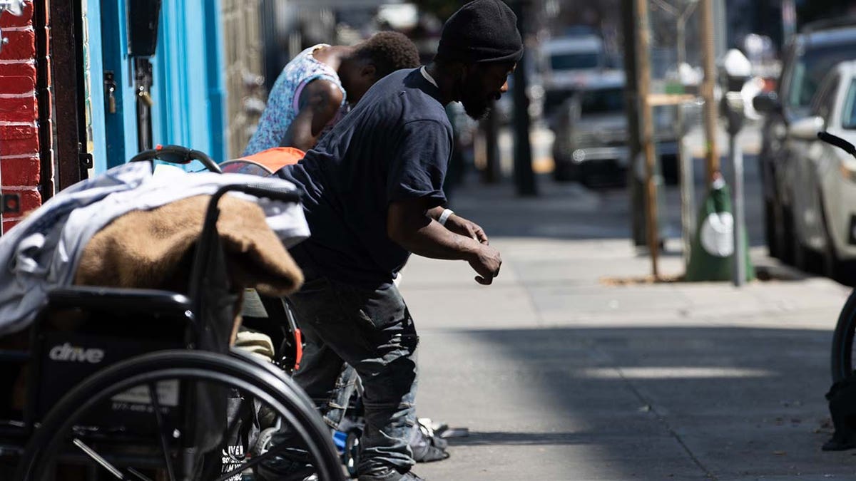 Homeless tents are seen near the Tenderloin District