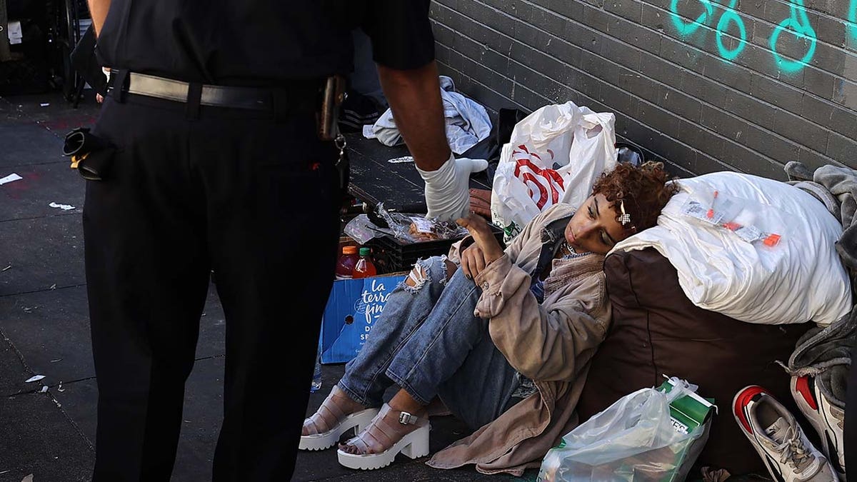 Homeless tents are seen near the Tenderloin District