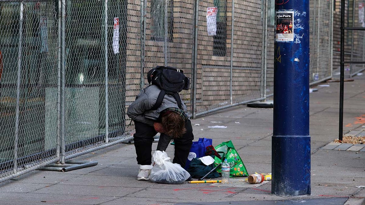 Homeless tents are seen near the Tenderloin District