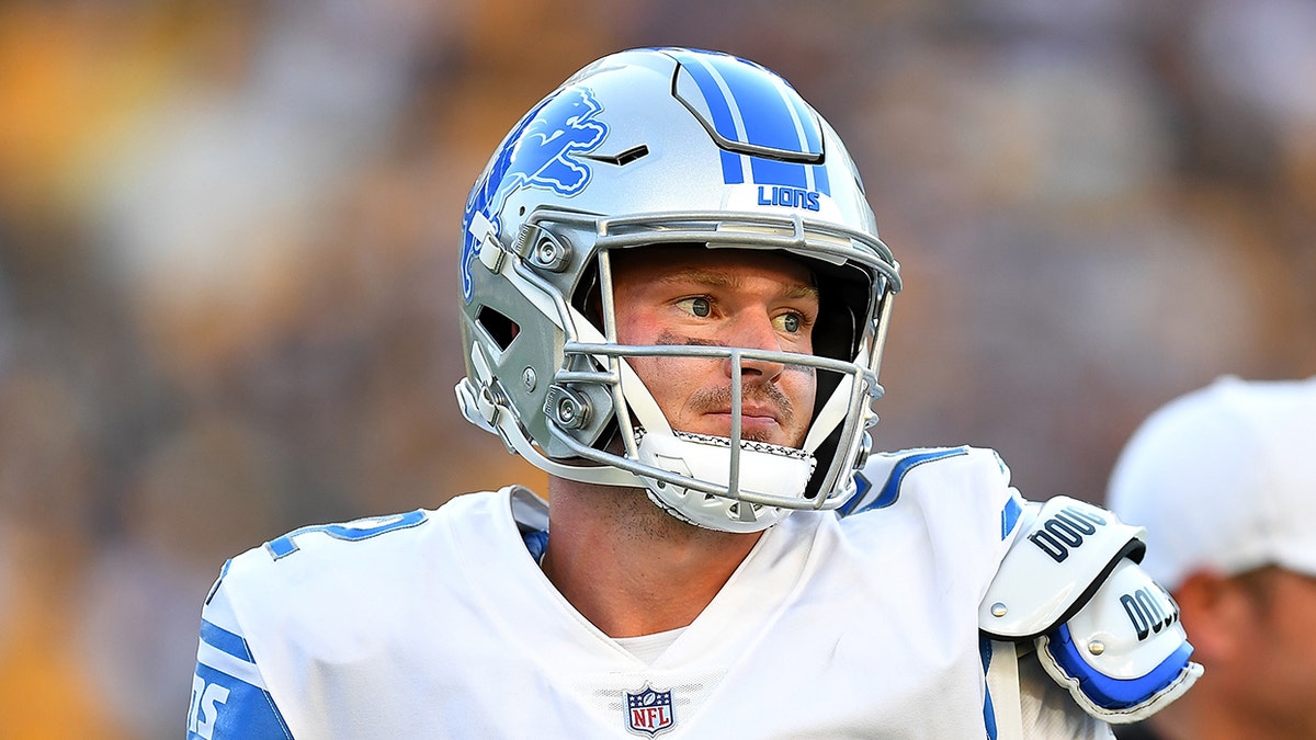 Detroit Lions quarterback Tim Boyle warms-up before an NFL