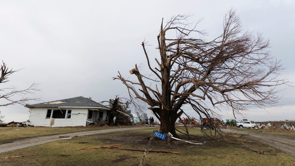 A home damaged in a storm in Iowa