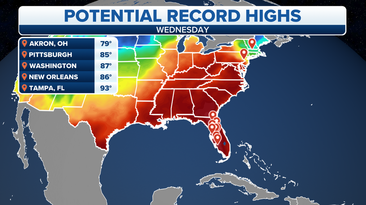 Southeast potential record highs